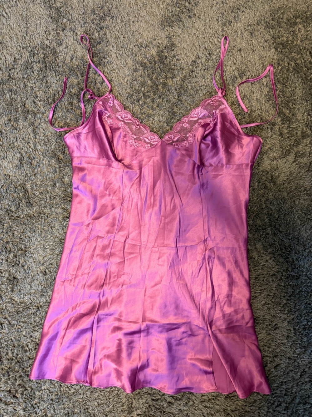 Victoria's Secret Hot Pink Satin Lace Chemise